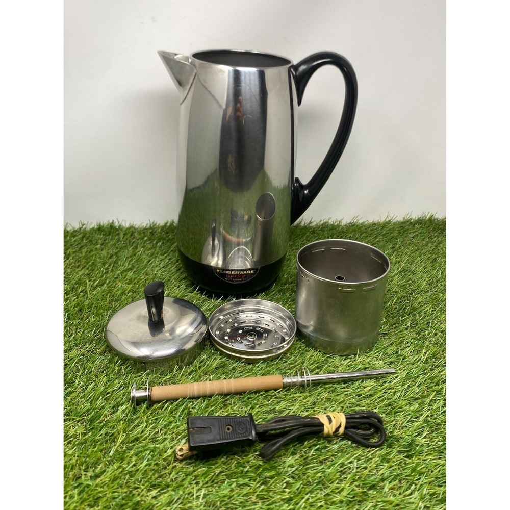 Vintage Faberware Stainless Model 142 Superfast 12 Cup Percolator Coffee Pot USA